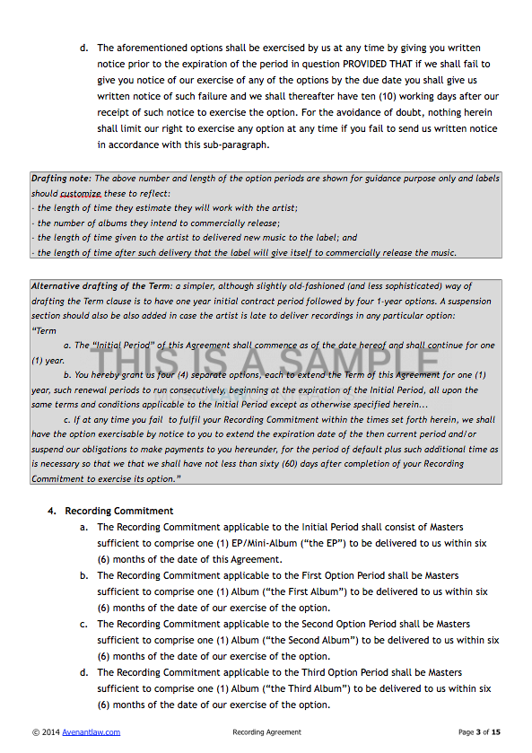 Exclusive Recording Contract Template