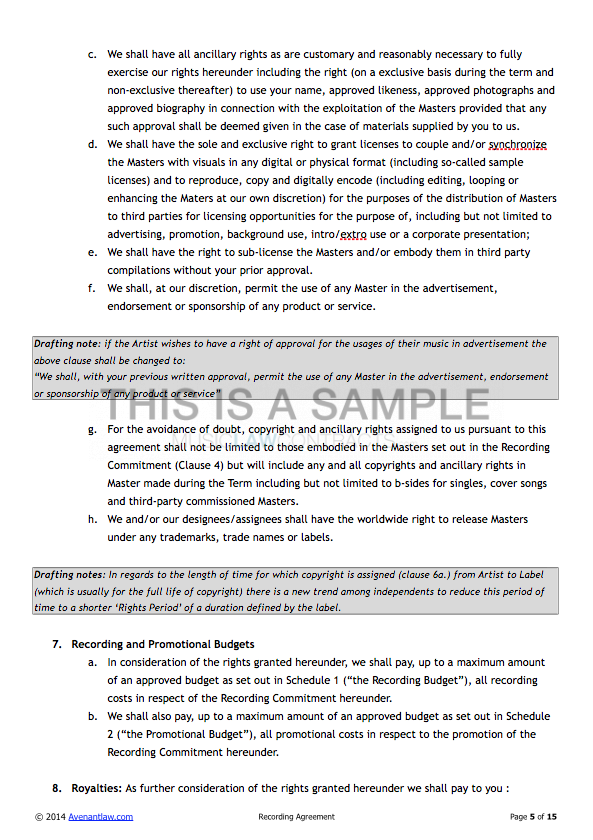 exclusive recording contract template performer contract template