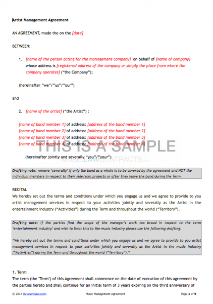 band contract template