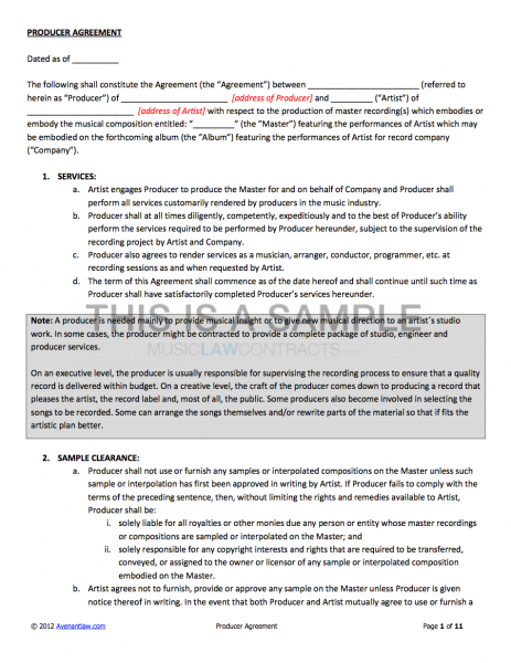artist contract producer contract for working with a signed artist artist contract producer contract for working with a signed artist