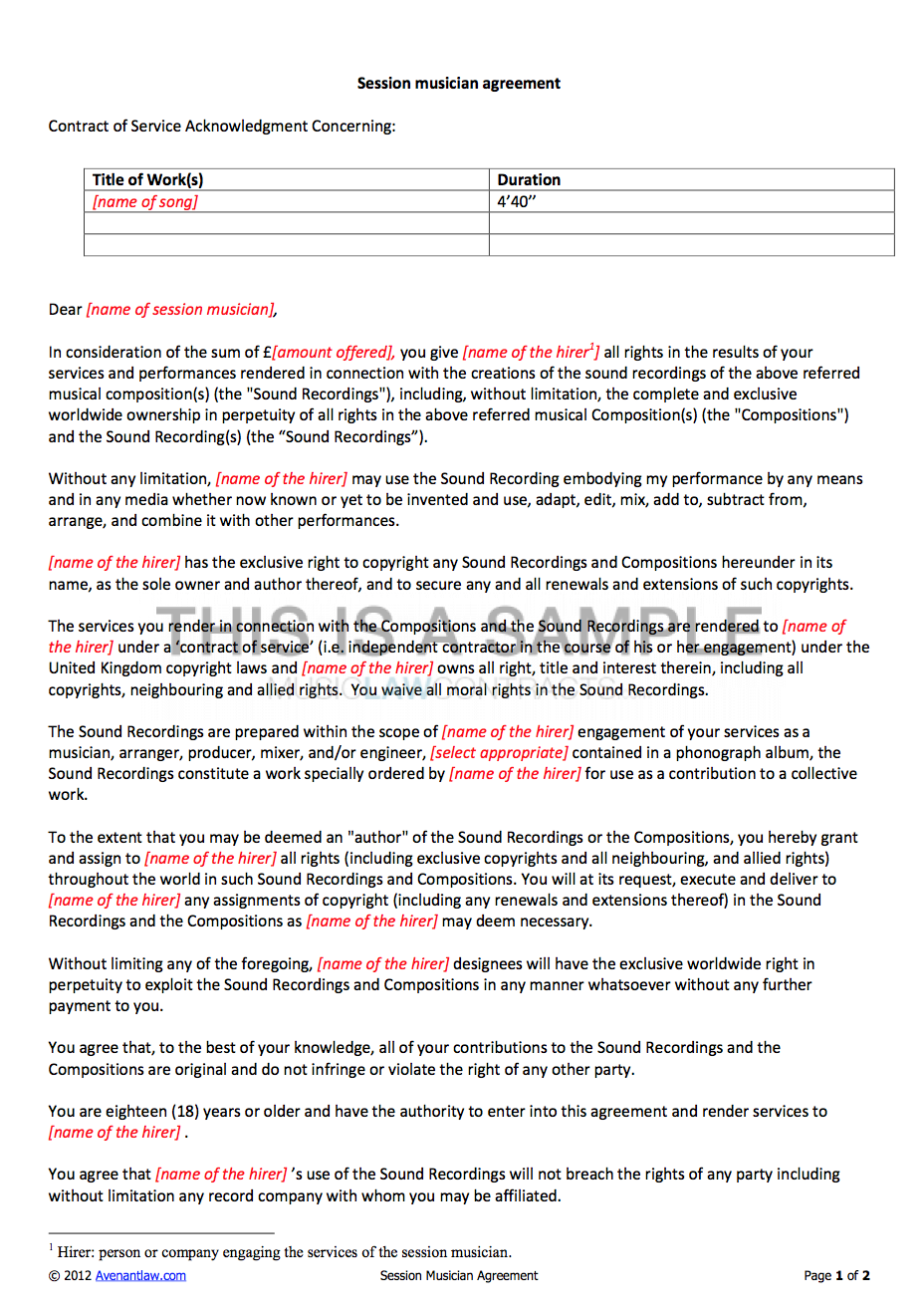 Songwriter Agreement Template