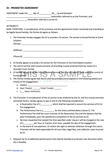 sle business lease agreement dj promoter contract template for hiring a dj sle business lease agreement dj promoter contract template for hiring a dj