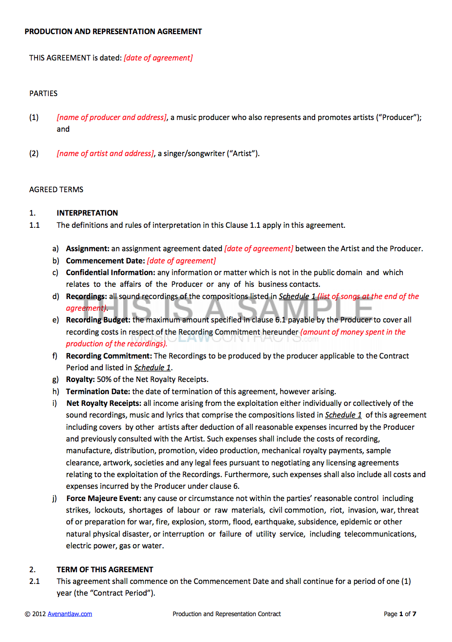 custom written music contracts