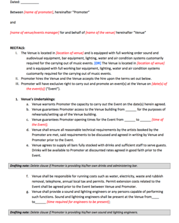 Promoter Venue Contract