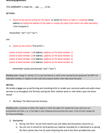 Recording Agreement
