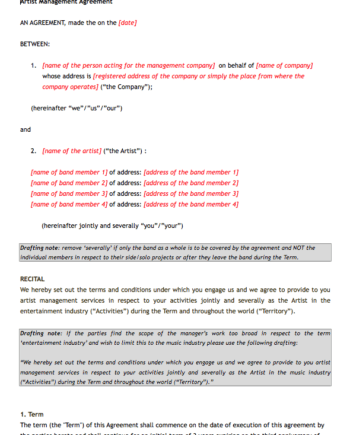 Artist Management Agreement