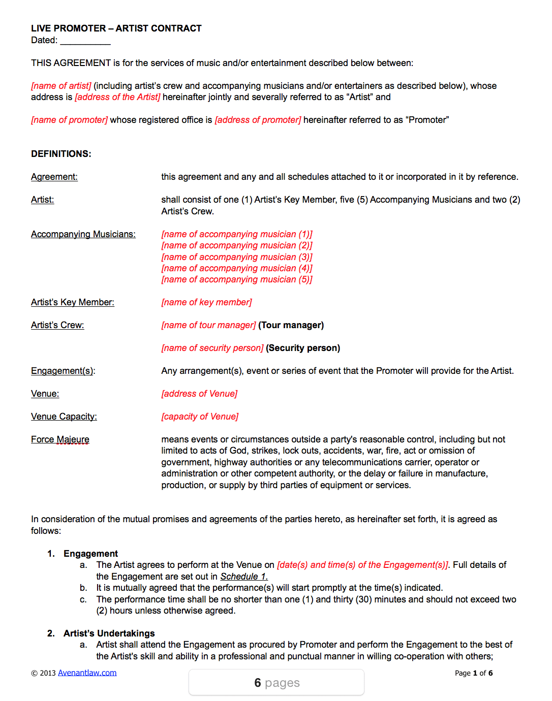 Artist Contract Template Free from www.musiclawcontracts.com