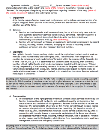 Agreement for song remixing