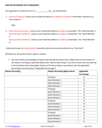 Master Recording Split Agreement