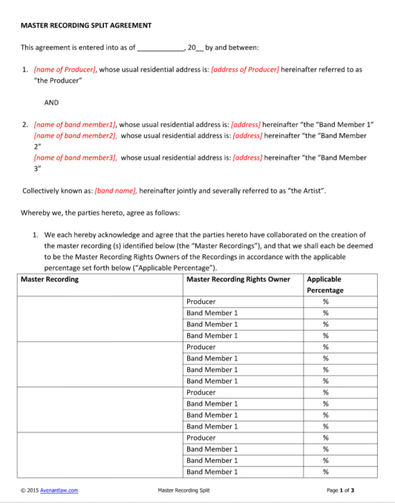 Master Recording Split Agreement