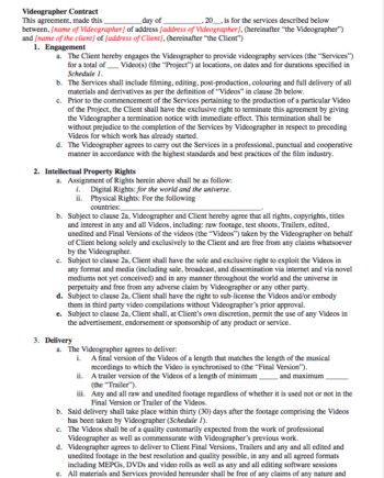Videographer Contract Template
