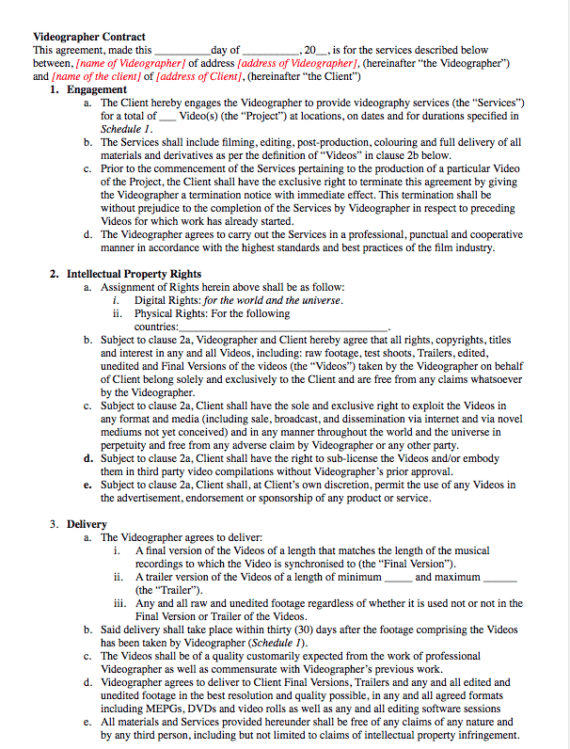 Videographer Contract Template