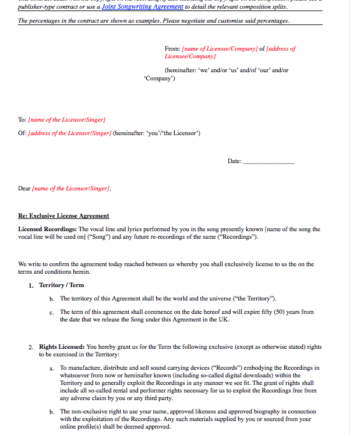 License for a Vocal Line Recording