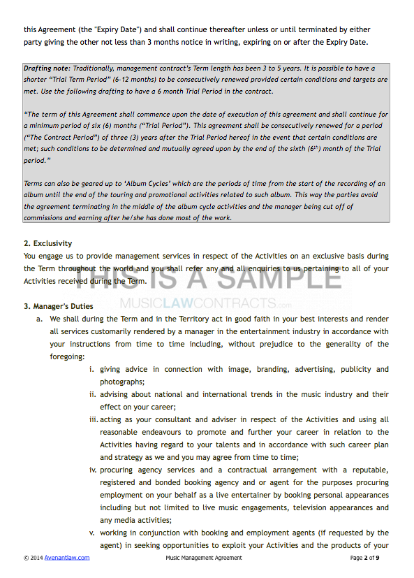 Artist Management Contract Template