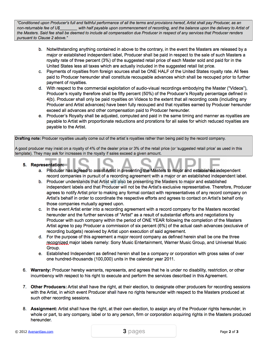 Producer Contract Template (Pro-Artist)