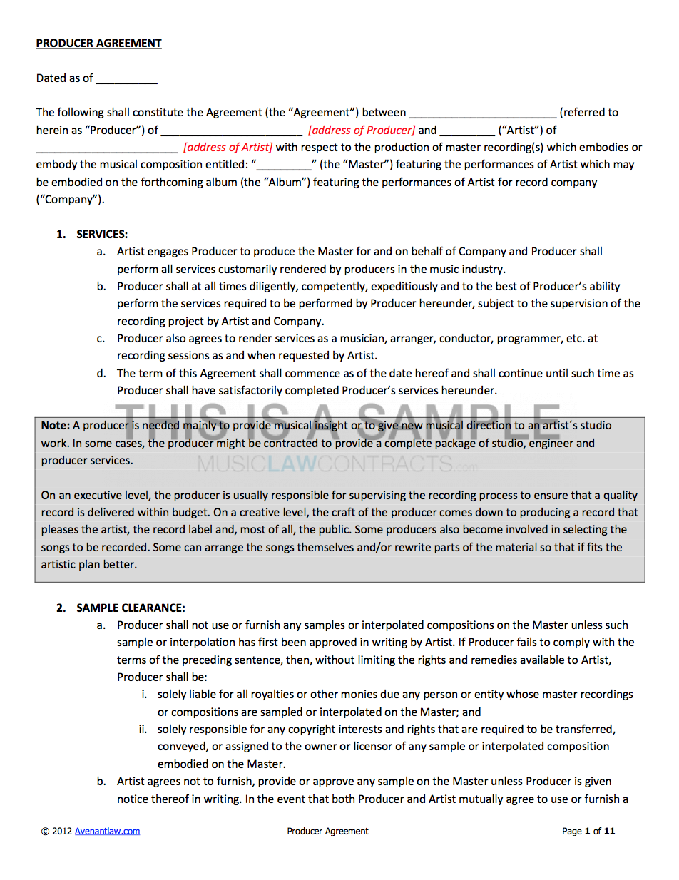 Producer Contract for Signed Artist Intended For Record Label Artist Contract Template