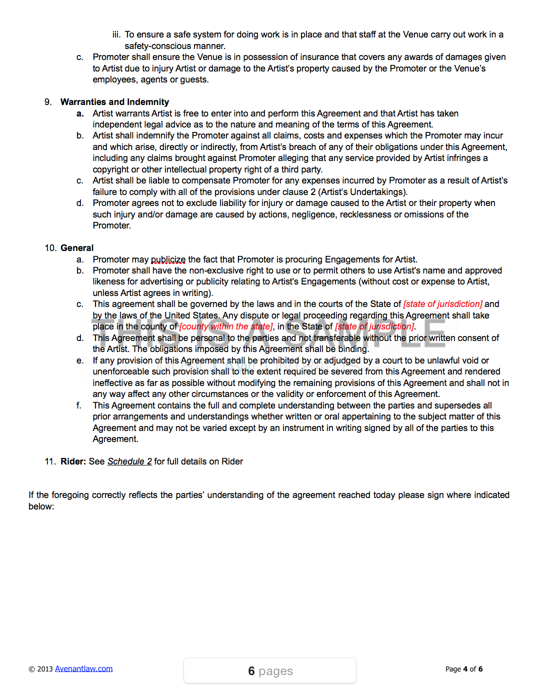 Live Promoter - Artist Contract Template Regarding venue hire agreement template